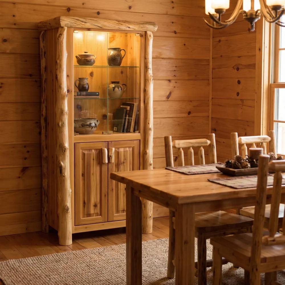 Cedar Log Display Cabinet - Coffee