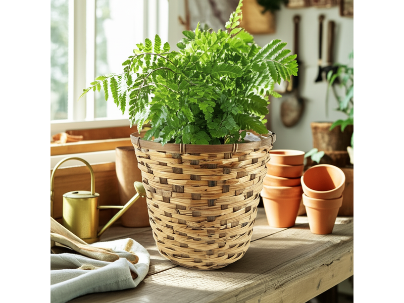 11" Rattan Basket Pot Cover, White Wash 1