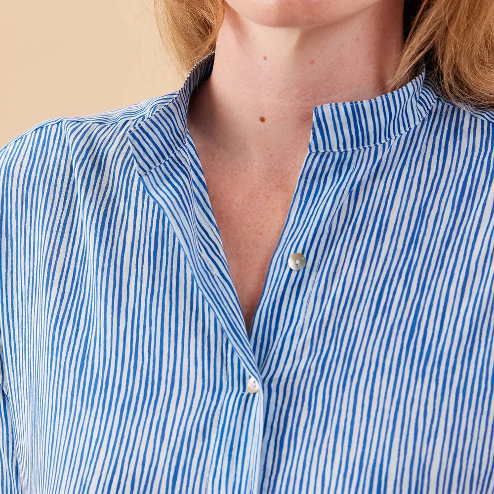 Suri Navy Cotton Long Shirt Dress