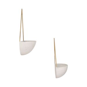 S/2 METAL HALF MOON WALL PLANTERS, WHITE 4