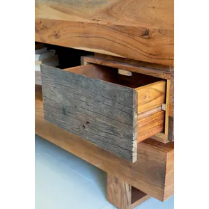 Recycled Acacia Wood Console Table with Two Drawers 4