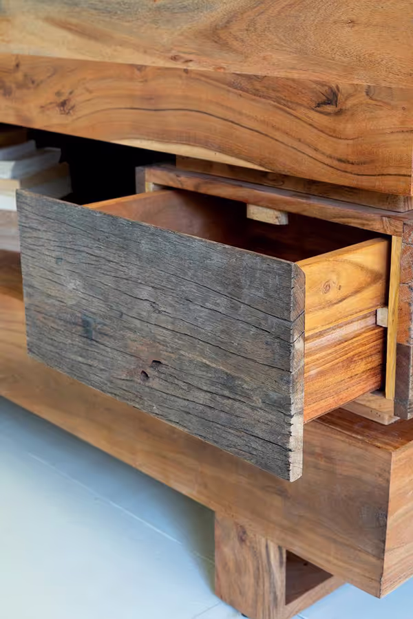 Recycled Acacia Wood Console Table with Two Drawers
