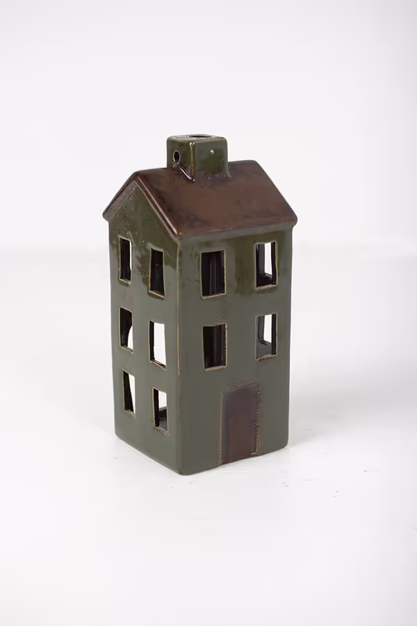 Set of 6 Colorful Ceramic Village Luminaries