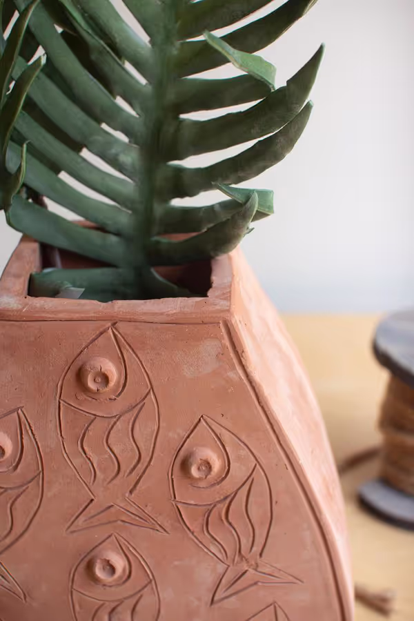 Terracotta Vase with Fish Detail