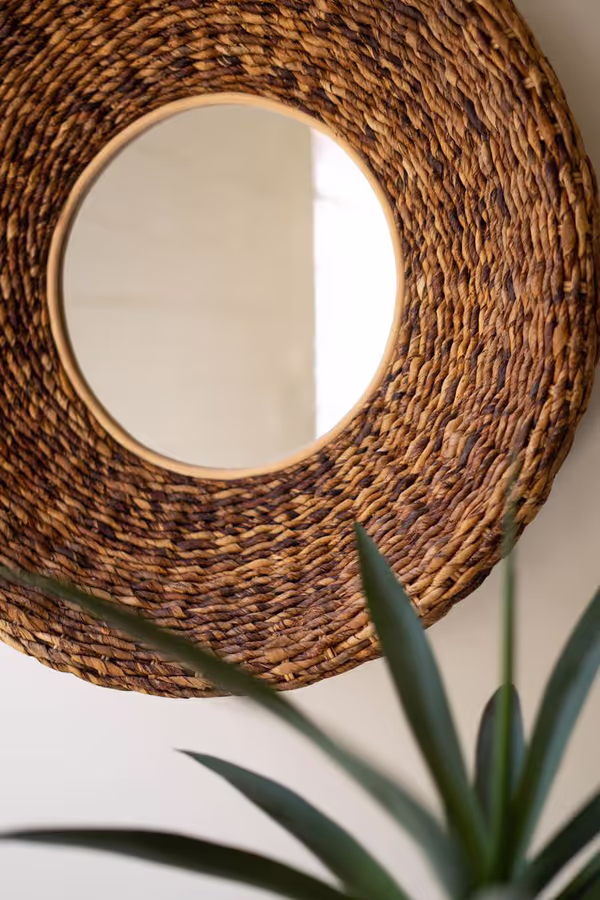 Round Banana Fiber Framed Mirror