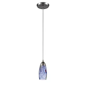 Milan 3″ Wide 1-Light Mini Pendant - Satin Nickel with Starburst Blue Glass 1