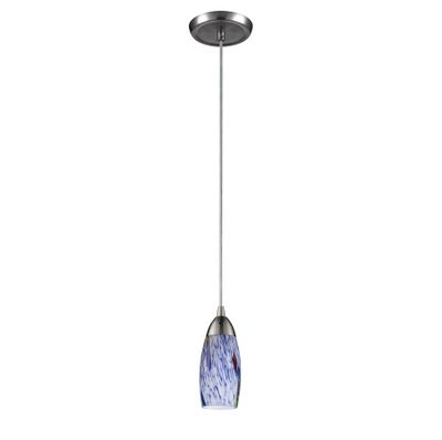 Milan 3″ Wide 1-Light Mini Pendant - Satin Nickel with Starburst Blue Glass