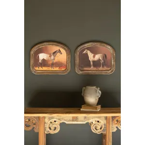 Set of 2 Arched Framed Horse Prints under Glass 1