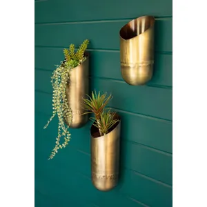 Set of 3 Antique Brass Wall Vases 1