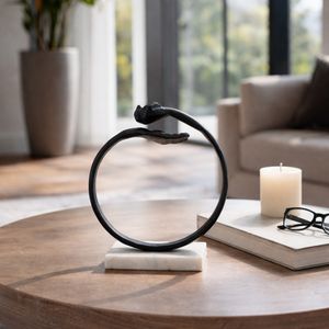 METAL,15" HAND RING ON BASE SCULPT ,BLACK/WHITE 2