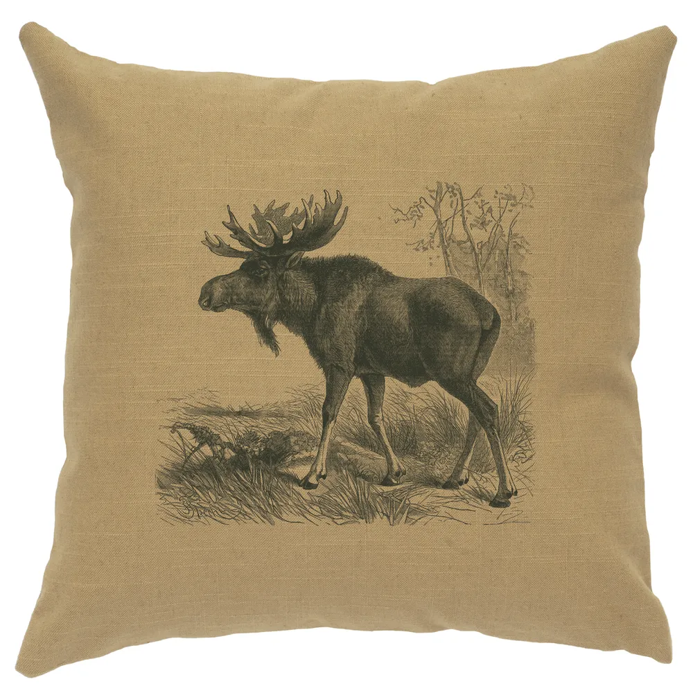 Image Pillow - Moose Scene - Linen Straw