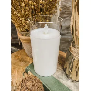 Clear Glass Cylinder Moving Flame LED Candle 3x6in 3
