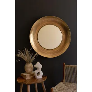 Round Hand-Hammered Antique Brass Framed Mirror 1