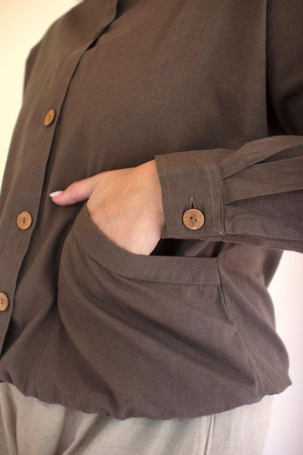 Lightweight Button-Front Bomber Jacket with Front Pockets / Oregano