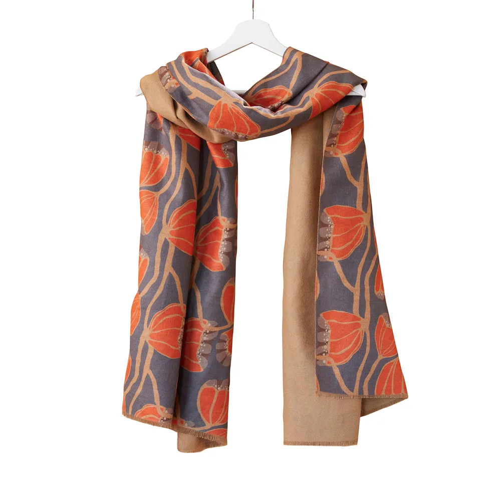 Modern Tulip Orange Reversible Wrap Scarf