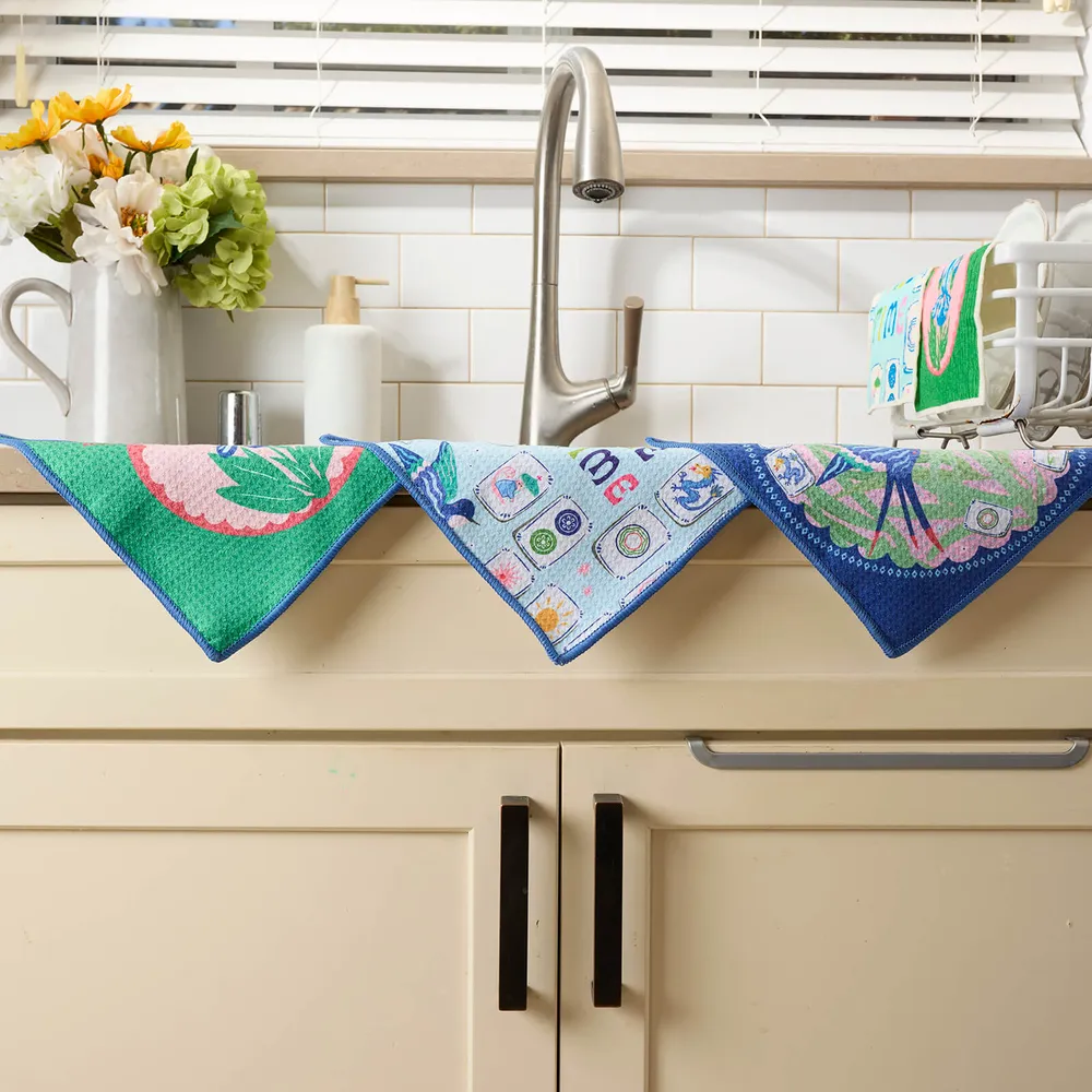Mahjong Garden blu Eco Dish Cloth (Set of 3)