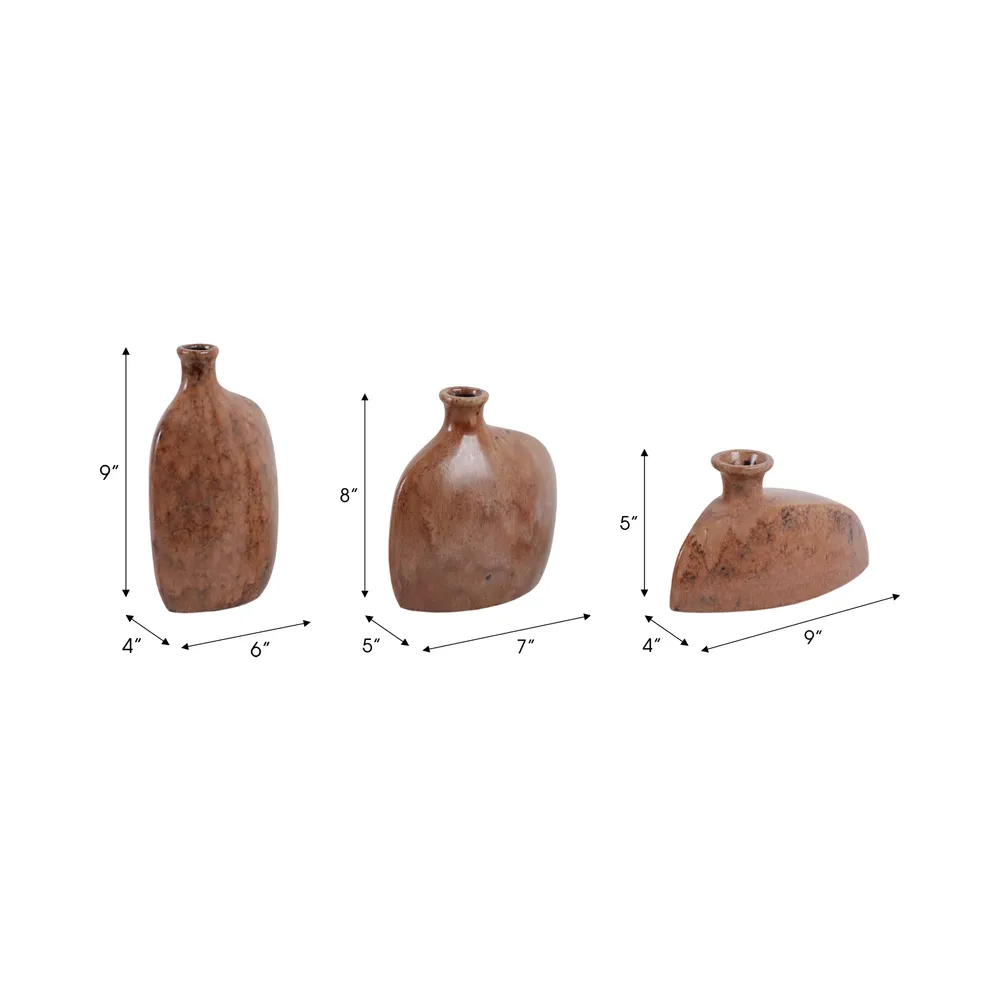 BENTONFIELD SET OF 3 BROWN VASES 9 (IN)