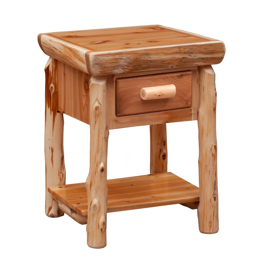 Cedar Log One Drawer Nightstand with Shelf - Natural