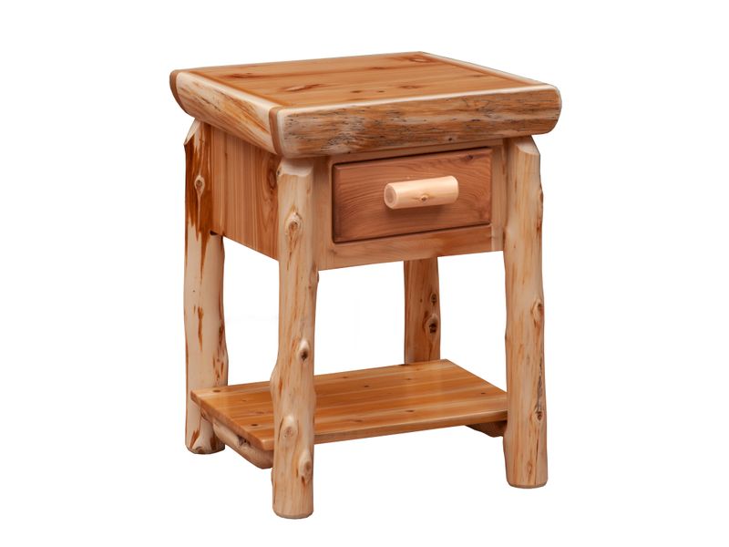 Cedar Log One Drawer Nightstand with Shelf - Coffee 2