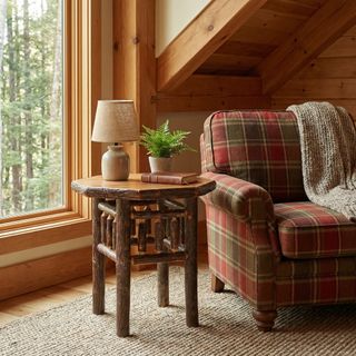 Hickory Log Octagon End Table - Cognac