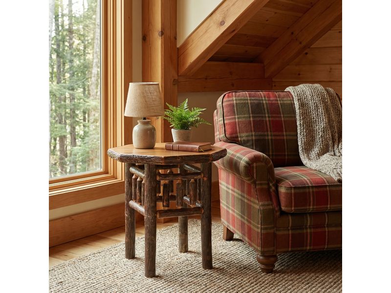 Hickory Log Octagon End Table - Cognac 1