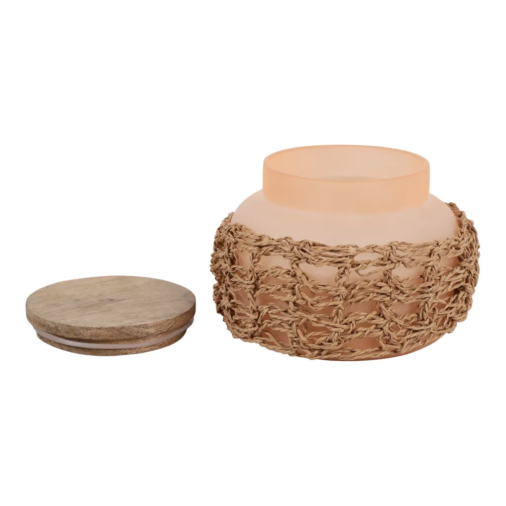 5" 14 OZ PINK SUNSET WOVEN CANDLE W/ LID, PINK