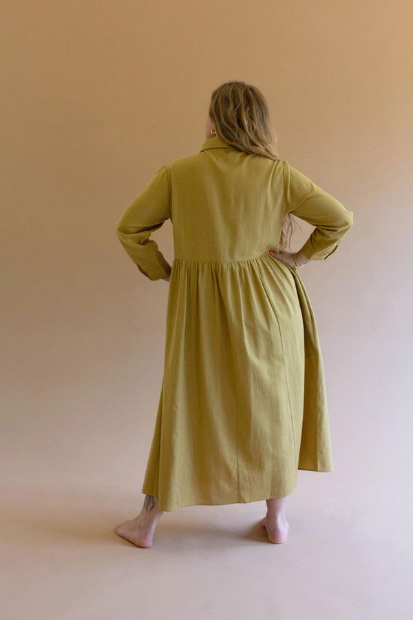 Long-Sleeve Buttondown Dress with Pockets - Pistachio