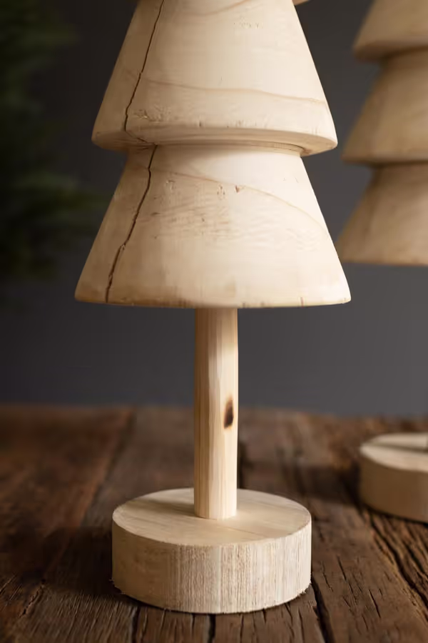 Set of 2 Turned Wood Christmas Trees