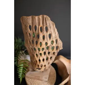 Perforated Hand-Carved Teak Wood Sculpture on a Base 2