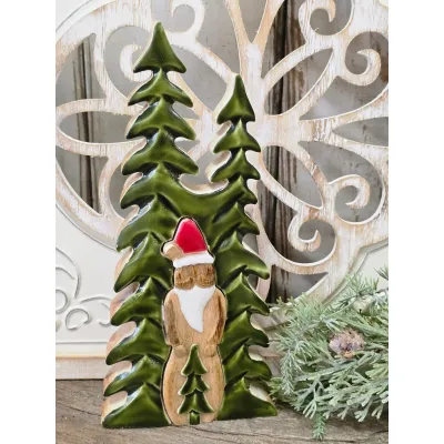 Wooden Tree with Santa 10x5in