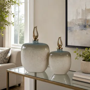 DAVINFORD SET OF 2 BLUE GLASS VASES 18 (IN) 10