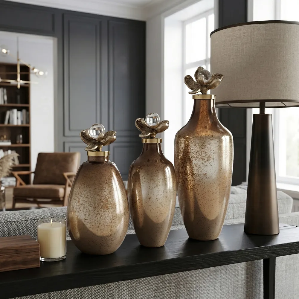HOLLISPARK SET OF 3 BLACK GLASS VASES 18 (IN)
