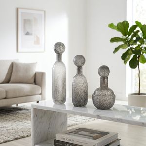 BURTONBURN SET OF 3 GRAY GLASS VASES 18 (IN) 12