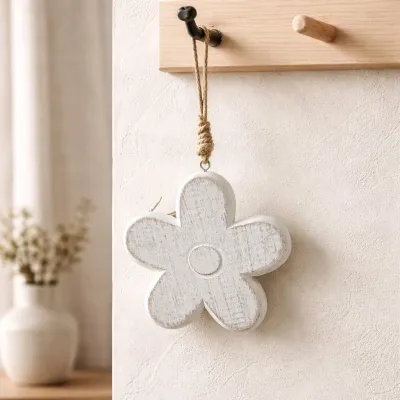 Whitewashed Flower Ornament 5in