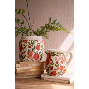 Set of 2 Cement Pitcher and Planter with Pomegranates 1
