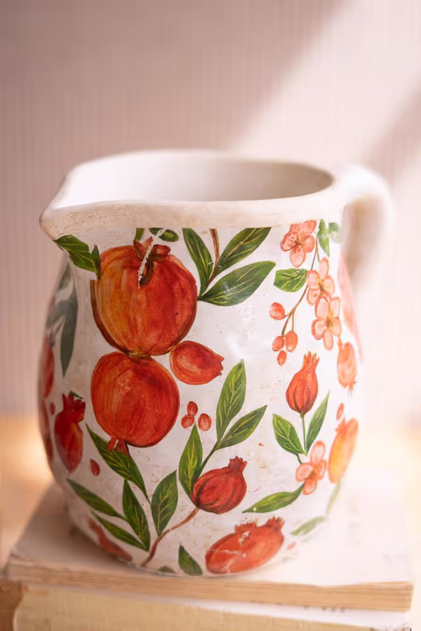 Set of 2 Cement Pitcher and Planter with Pomegranates