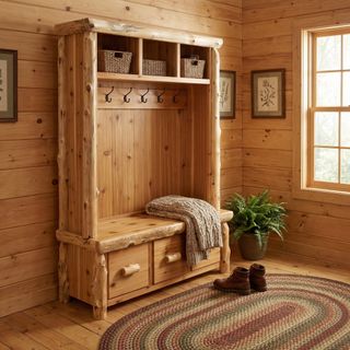 Cedar Log Entry Locker Unit - Vintage