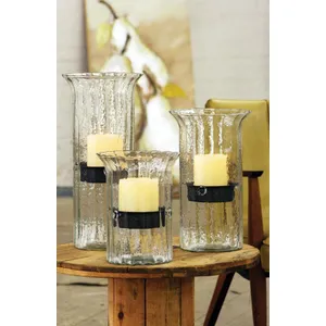 Ribbed Glass Candle Cylinder with Rustic Insert / Large 2