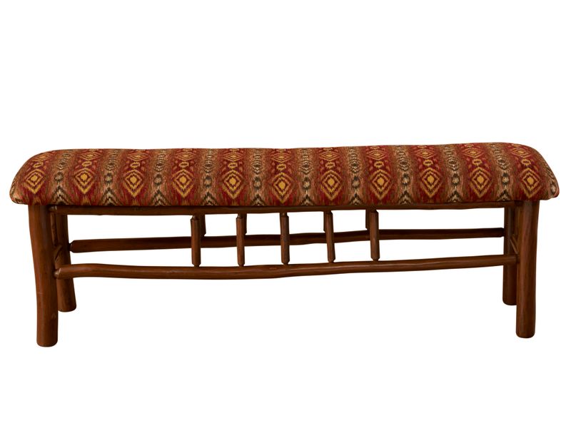 Hickory Log 4-foot Bench - Upholstered Seat - Customer Material 3