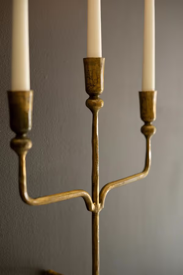 Forged-Iron Antique Brass Triple Taper Wall Sconce