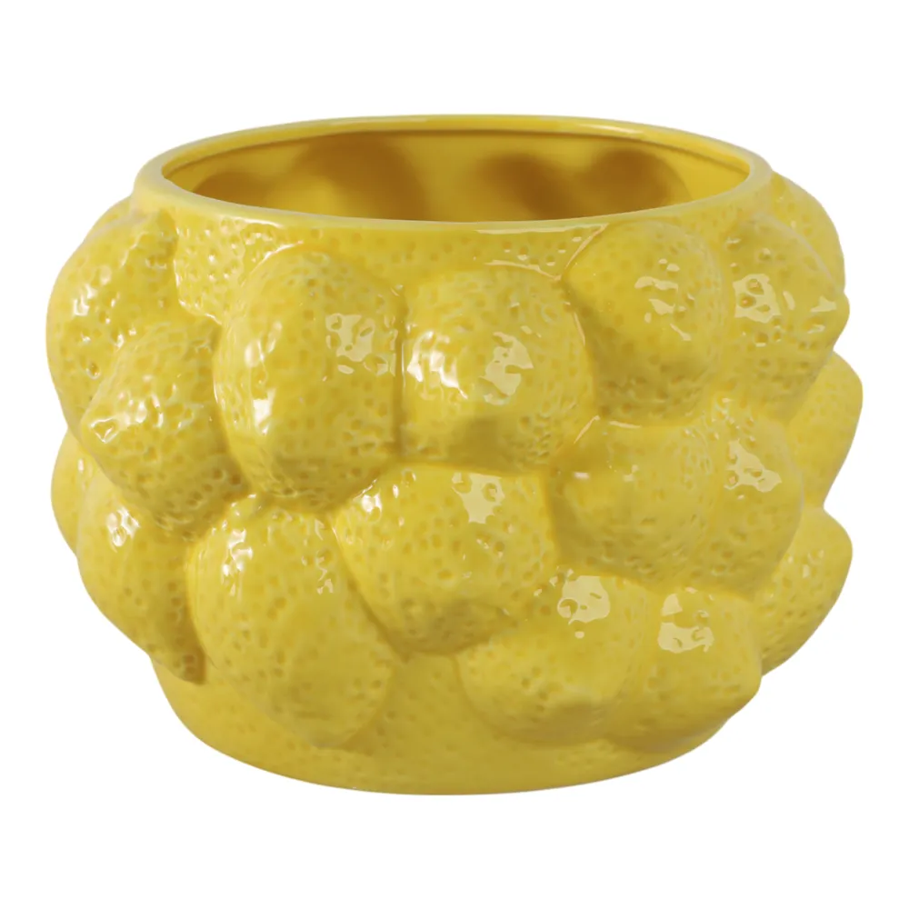 8" LEMONS FLOWER POT, YELLOW