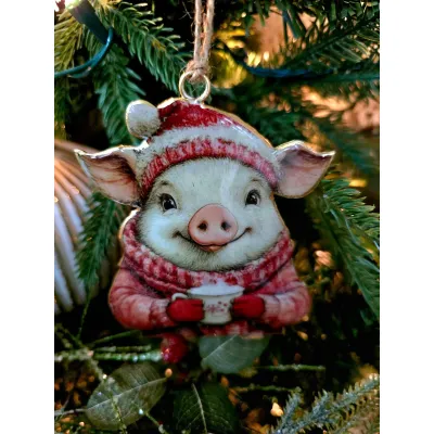 Cristmas Pig Ornament 3.5x4in
