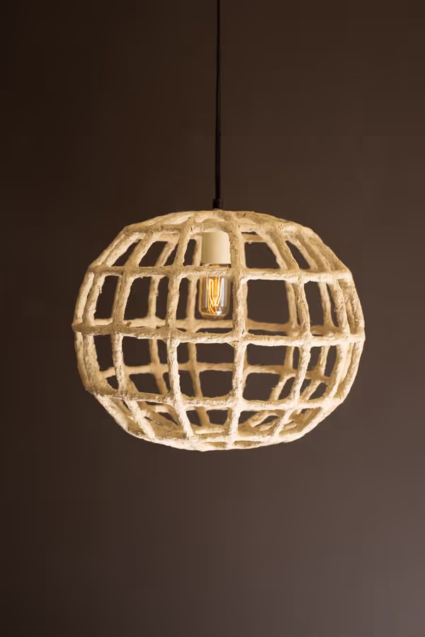 Short Paper Mache Grid Pendant Light