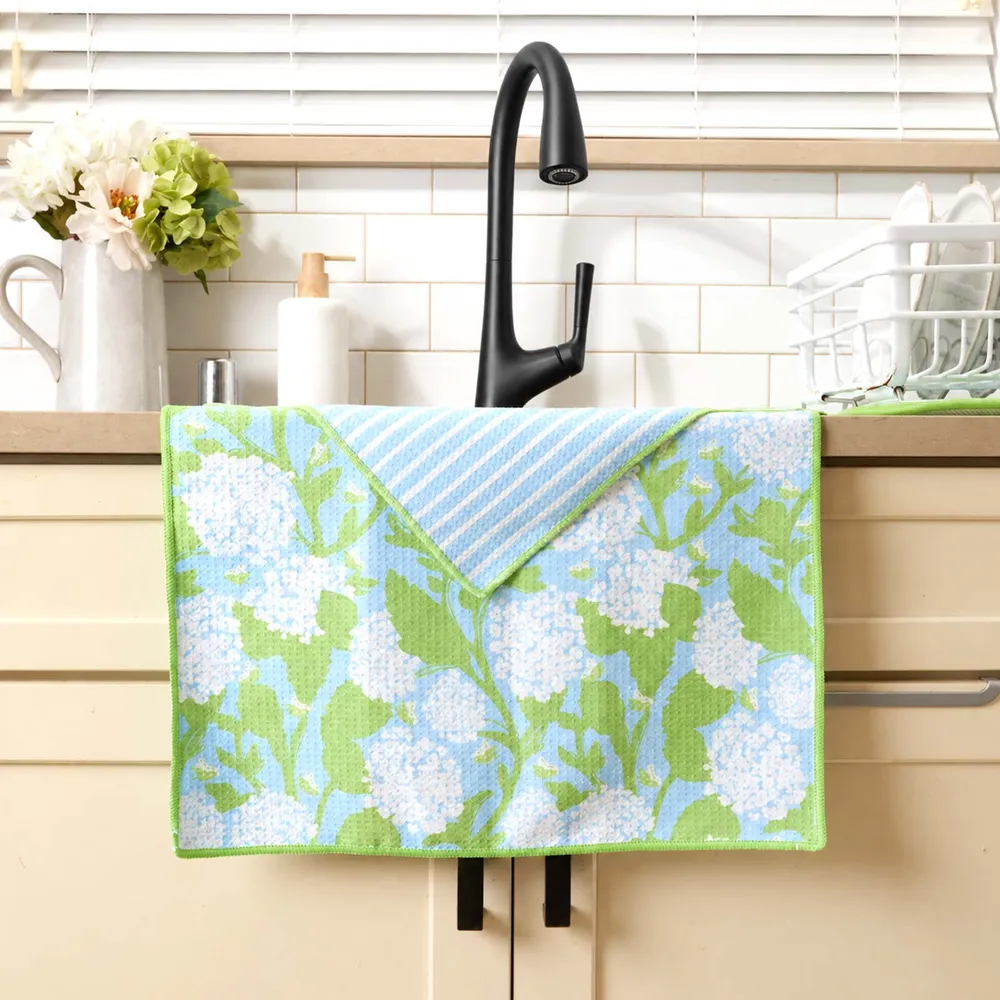 Hydrangea Bloom Waffle Weave Tea Towel