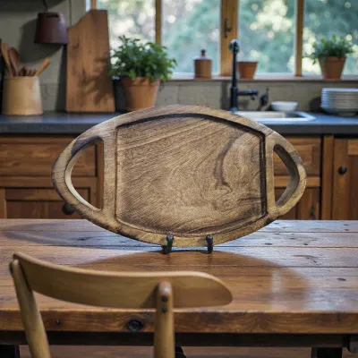 Dark Wood Football Tray 17x10x1in