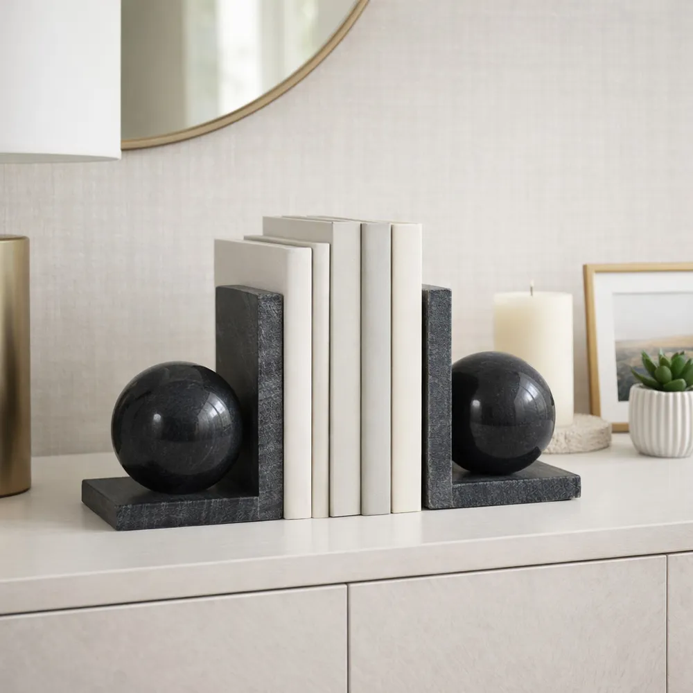 HELTONPORT SET OF 2 BLACK BOOKENDS 6 (IN)