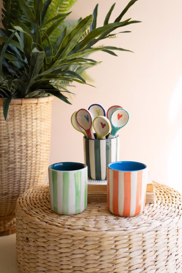 Set of 3 Striped Ceramic Containers