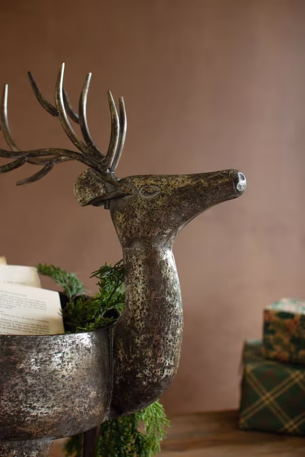Rustic Metal Reindeer Planter