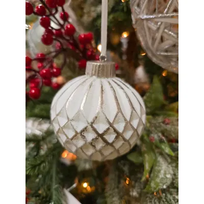 LED Snowy Waffle Bauble Resin 3x3x3in