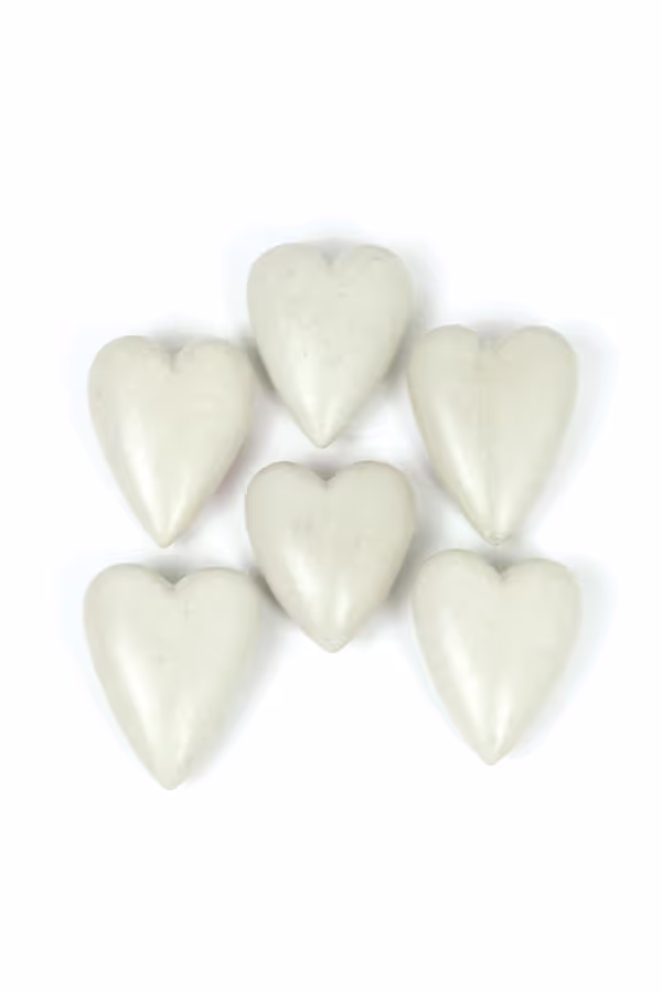 Set of 6 White Hand-Carved Stone Hearts